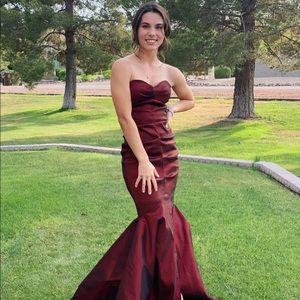 Strapless maroon prom dress